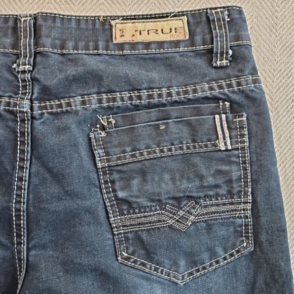True Rock Jeans Men's 36x30 Straight Leg Dark Wash 7 Pockets Contrast Stitch EUC - Picture 11 of 16